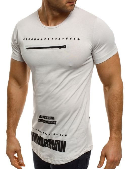 Moderní béžové pánské tričko s potiskem a zipem BREEZY 265