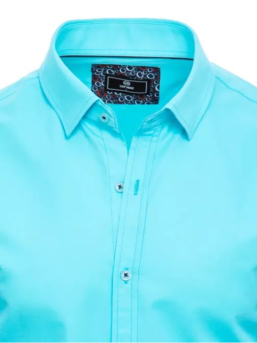 Módní tyrkysová jednobarevná košile s krátkým rukávem