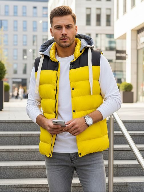 Trendy vesta s kapucí ve žluté barvě