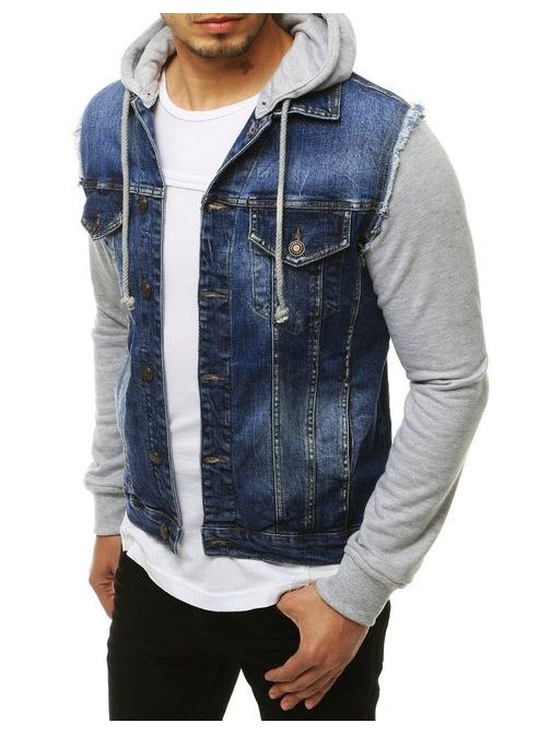 Modrá riflová bunda s kapucí