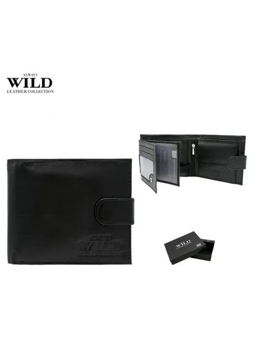 Černá kožená pánská peněženka s přezkou