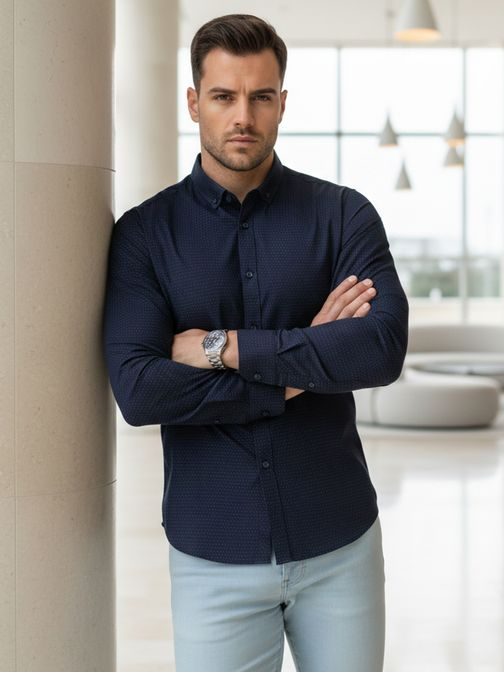 Granátová pánská vzorovaná košile slim fit