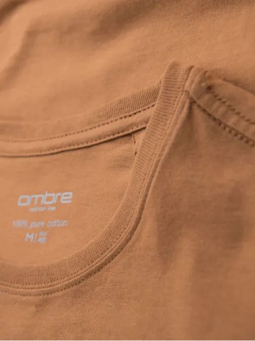 Základní hnědé bavlněné tričko s kulatým výstřihem V21 TSBS-0236