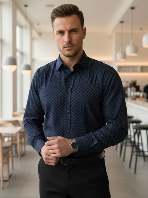 Granátová košile slim fit střihu s originálním modrým vzorem