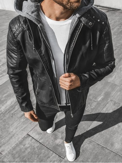 Trendová koženková bunda v černé barvě JB/JP1135Z