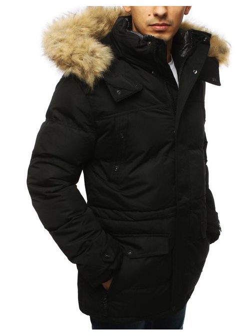 Zimní stylová černá bunda s kapucí