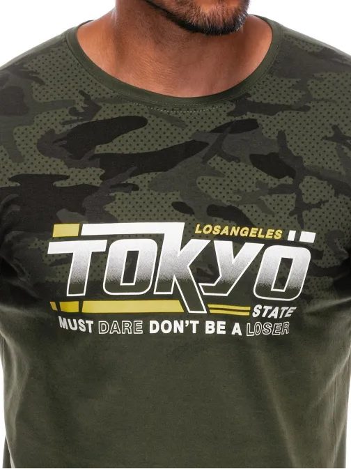 Khaki tričko s nápisem Tokyo S1925