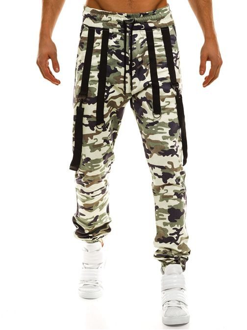 Trendy světlé maskáčové jogger kalhoty s kšandy ATHLETIC 0920