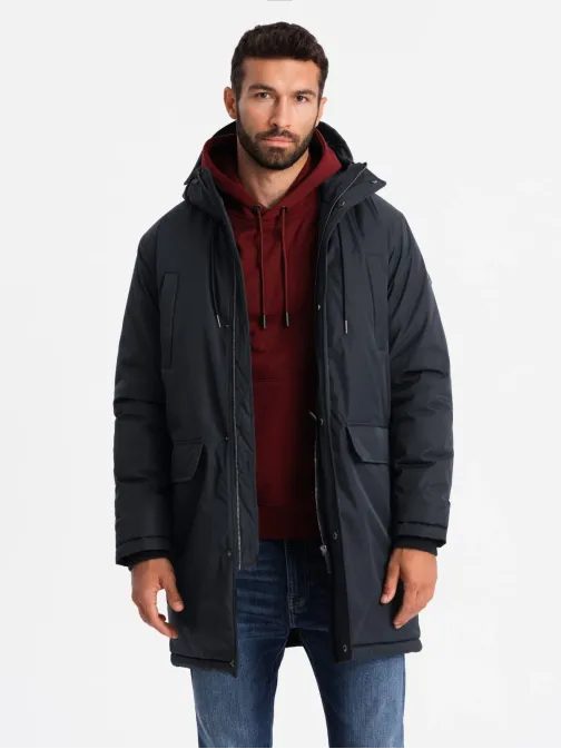 Klasická černá pánská parka na zimu V6 JALP-0166