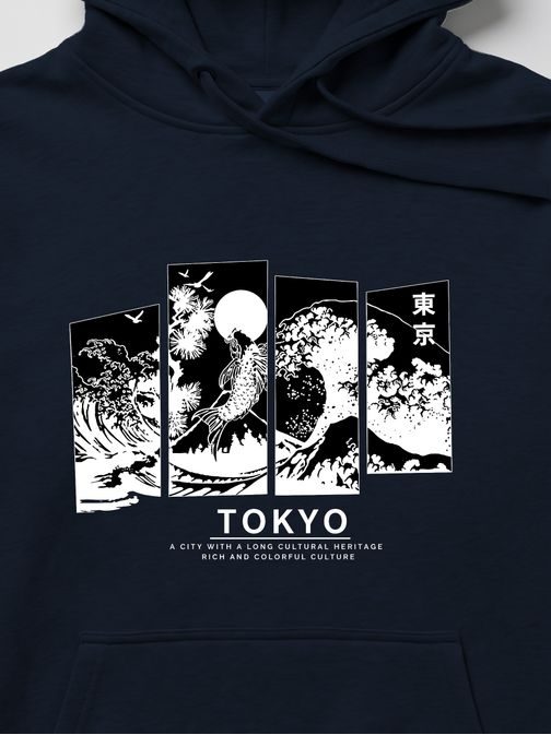 Granátová mikina s kapucí s potiskem „Tokyo“