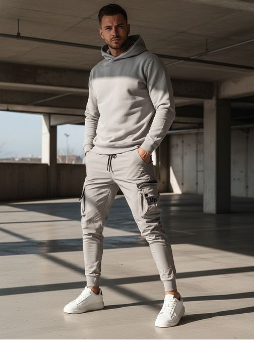 Trendy šedé pánské kapsáčové jogger kalhoty UP