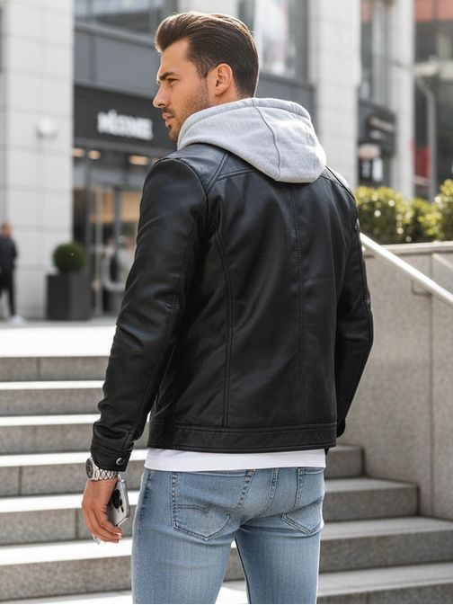 Trendy černá koženková bunda