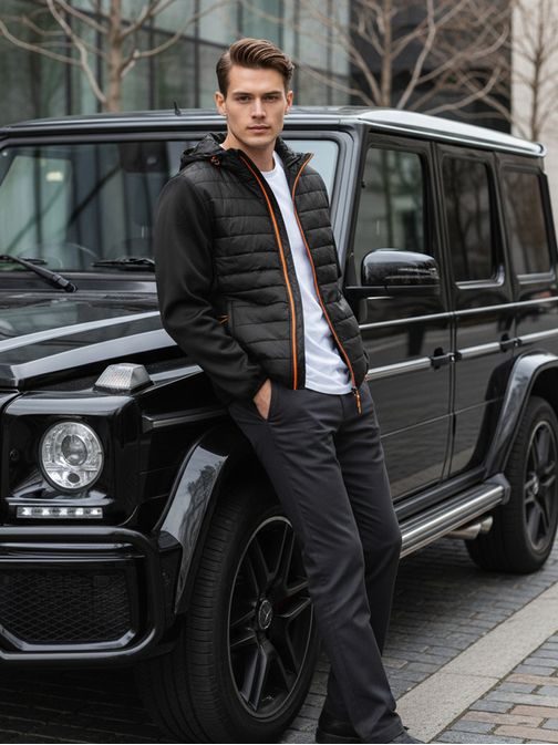 Moderní prošívaná pánská bunda v černé barvě