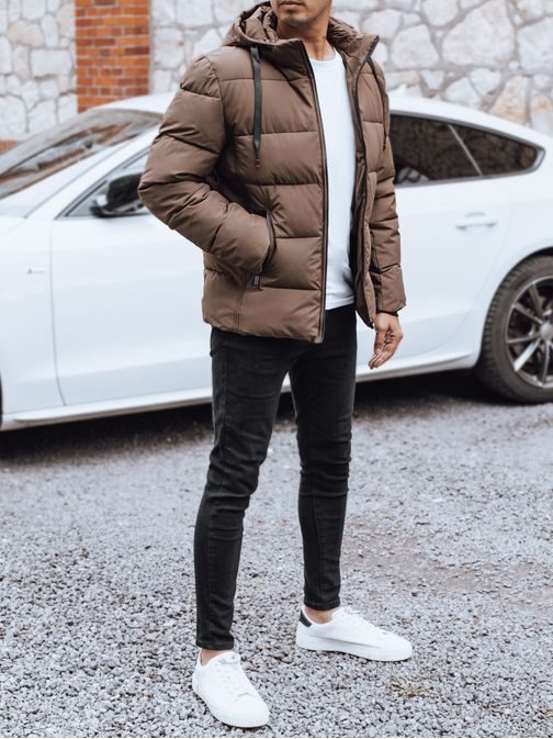 Trendy zimní bunda s kapucí v hnědé barvě