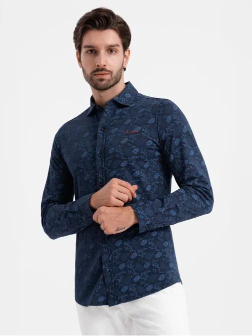 Tmavě modrá košile s květinovým vzorem V1 SHCS-0159