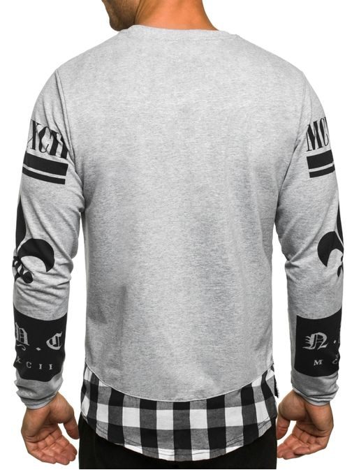 Moderní šedé pánské tričko s potiskem a dlouhým rukávem ATHLETIC 765