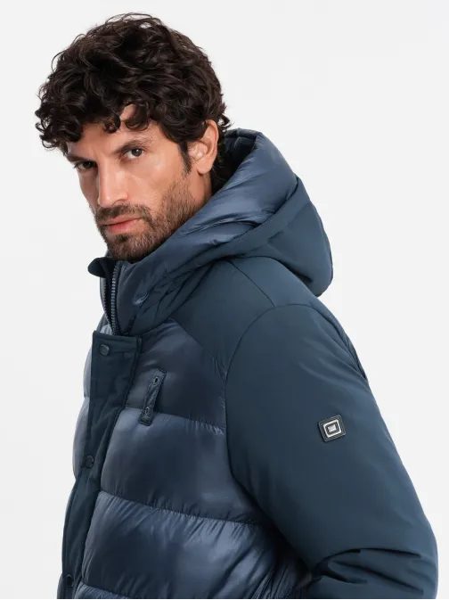 Atraktivní tmavě modrá dlouhá bunda na zimu V4 JALP-0165