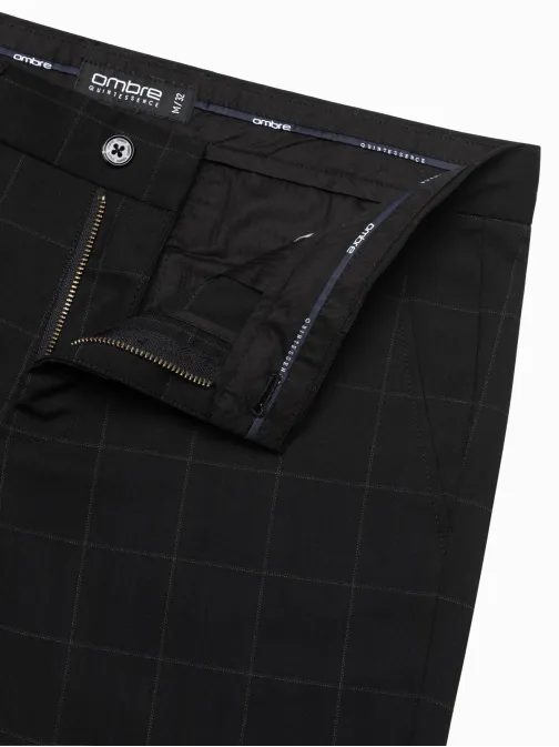 Pánské černé kalhoty klasického střihu se vzorem V5 PACP-0187