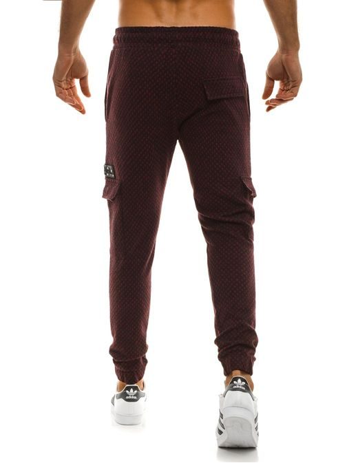 Trendy bordó jogger kalhoty se vzorem MECHANICH 0928/7