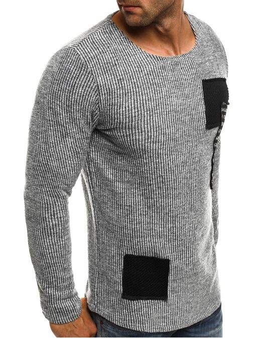 Trendy šedý svetr s nášivkami JACK DAVIS JK1031S