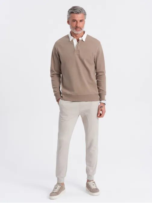 Béžové tepláky s trendy prošíváním V1 PABS-0173