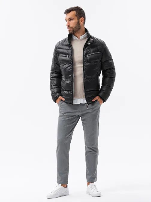 Prošívaná zimní bunda v černé barvě V1 22FW-010