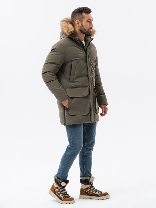 Atraktivní khaki parka na zimu C554