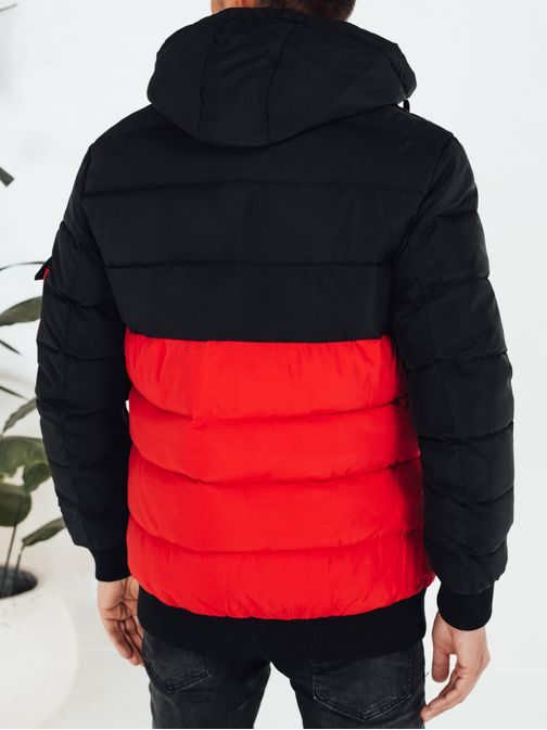 Pánská zimní bunda s kapucí v černé a červené barvě