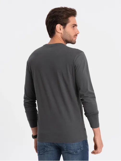 Jednoduché bavlněné tričko s dlouhým rukávem graphite v6 om-lsbl-0106