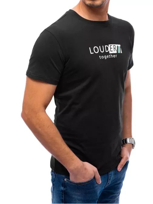 Černé bavlněné tričko s potiskem Louder