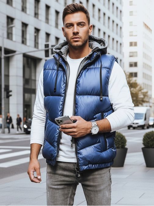 Teplá prošívaná vesta v modré barvě