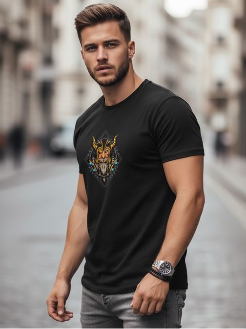 Černé pánské tričko s potiskem wiking