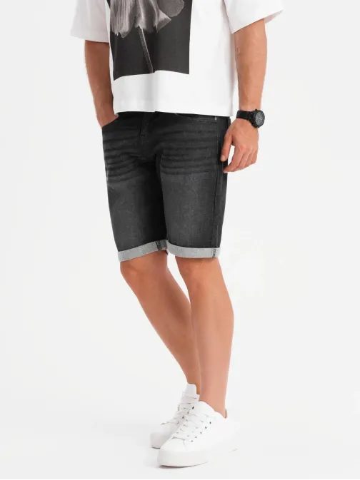Moderní černé džínové šortky V3 SRDS-0164