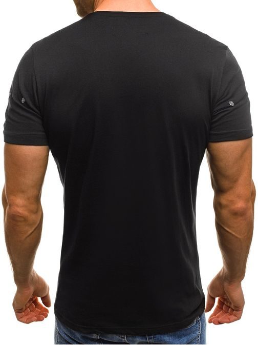 Černé pánské tričko s lebkami OZONEE B/181155