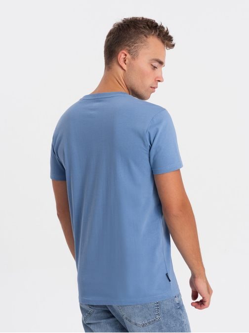 Bavlněné pánské modré tričko s výstřihem do V V5-TSBS-0145
