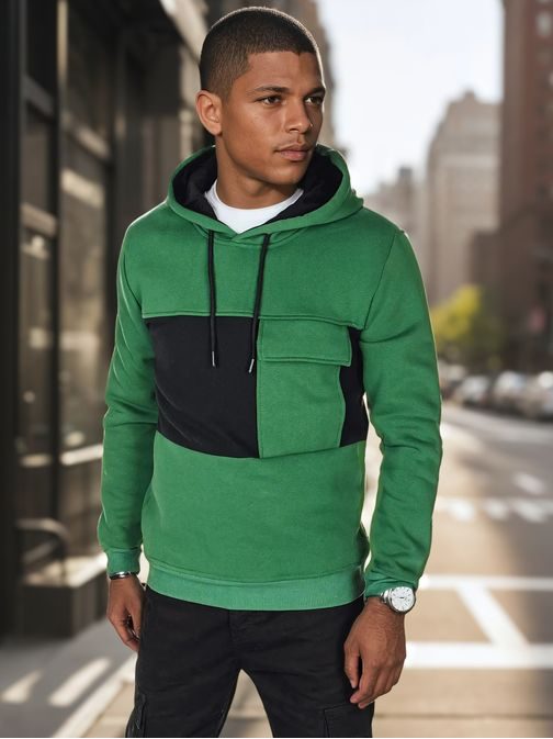 Zajímavá zelená mikina s kapsou a s kapucí