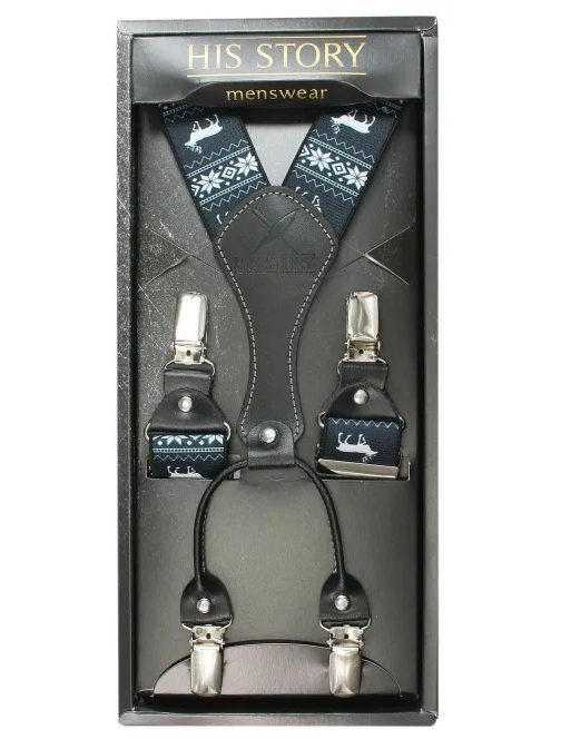 Modré pánské kšandy s vánočním motivem