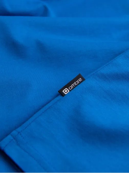 Jednoduché bavlněné tričko s dlouhým rukávem v modré barvě v9 om-lsbl-0106