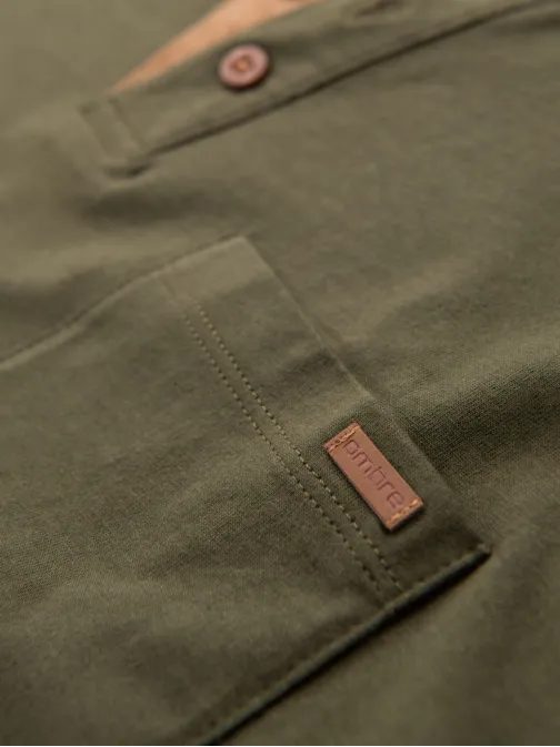 Bavlněné olivové pánské tričko s knoflíky V5 TSCT-0206