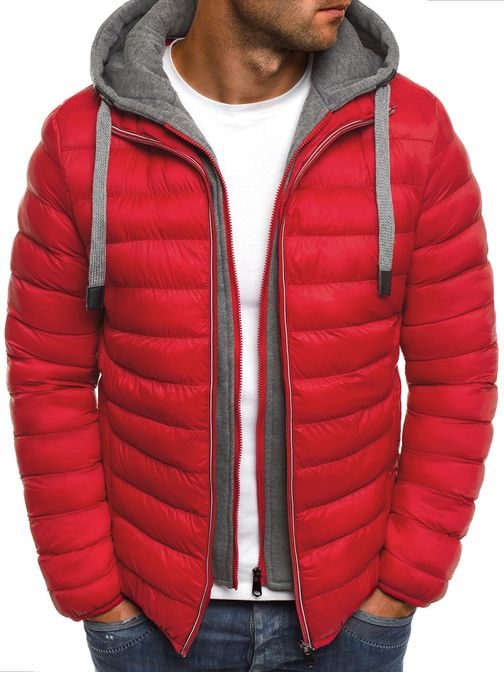 Červená atraktivní pánská bunda s falešnou mikinou J.STYLE 505-10