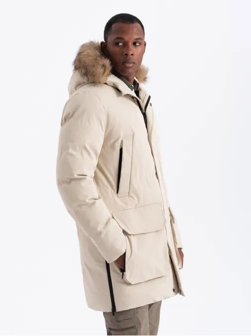 Moderní krémová pánská parka na zimu V1 JALJ-0184
