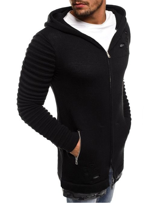 Černý pohodlný svetr s kapucí B9029S