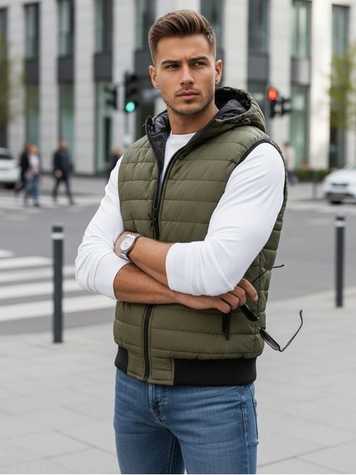 Trendy vesta s kapucí v zelené barvě