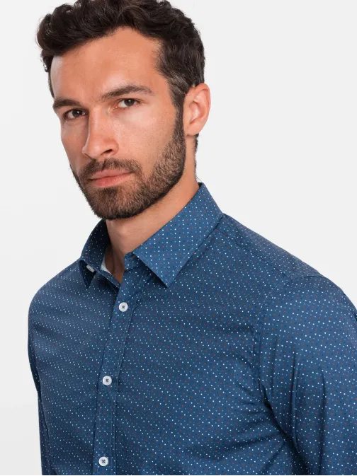 Zajímavá modrá košile s trendy vzorem V4 SHCS-0151