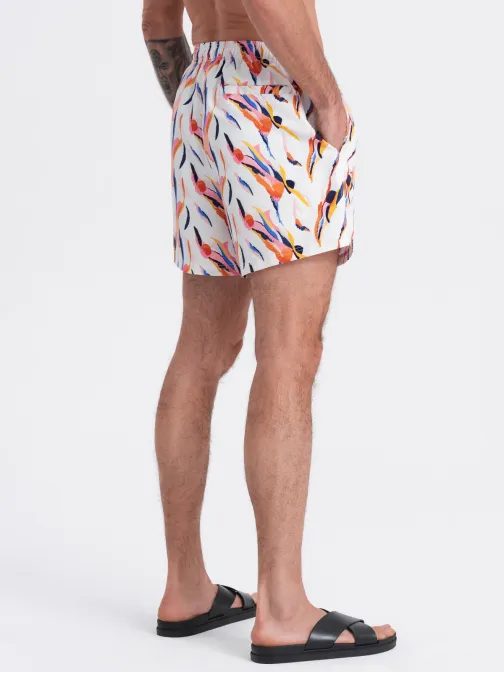 Bílé plavky s barevným motivem V2 SRBS-0140