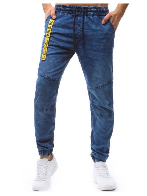 Pánské nebesky modré jogger kalhoty se žlutým doplňkem