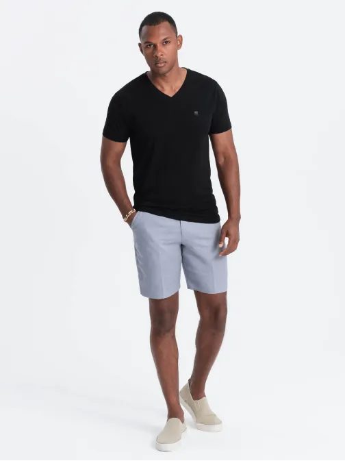 Trendy pánské černé tričko s výstřihem do V V3 TSCT-0106