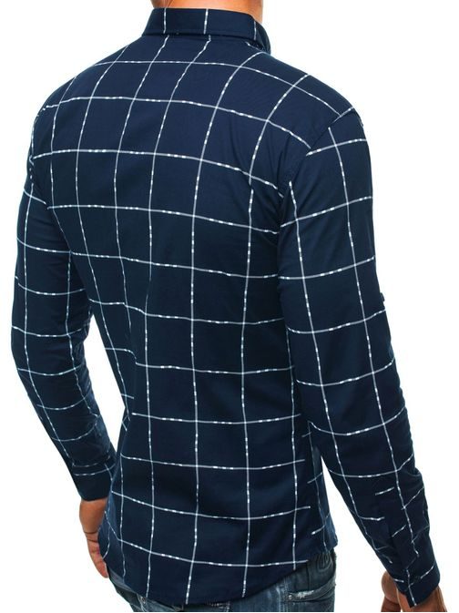 Tmavě modrá stylová pánská košile dlouhý rukáv MADMEXT 0280
