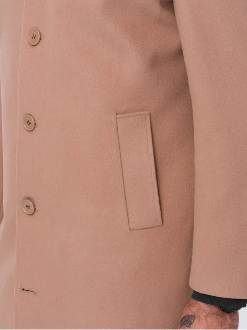 Módní hnědý jednořadý kabát V2 COWC-0106