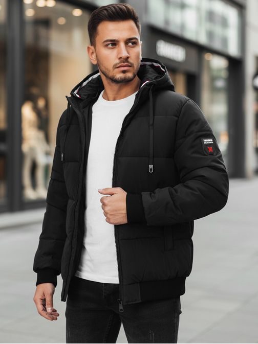 Pánská zimní černá bunda s kapucí